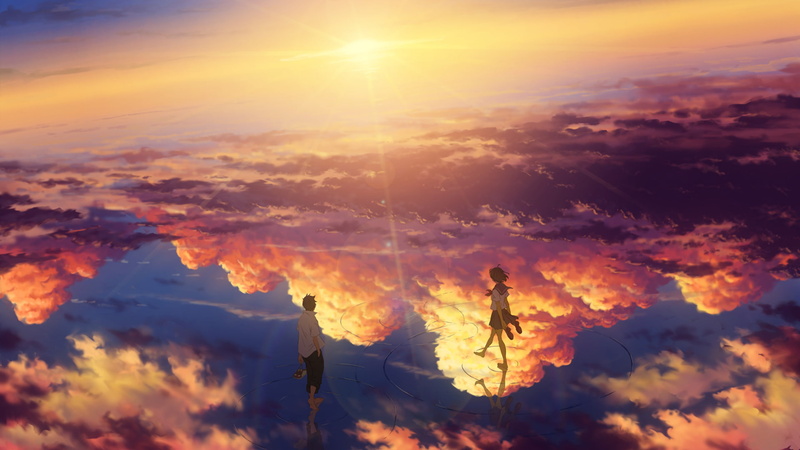 scenics - nature, cloud - sky, environment, no people, sun, sunbeam, sunlight, sky, silhouette, orange color, tranquility, outdoors, beauty in nature, anime landscape