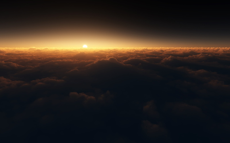 air vehicle, outdoors, dark, Landscape, cloud - sky, horizon, 2K, no people, scenics - nature, sunset, tranquility, awe, tranquil scene, beyond the clouds