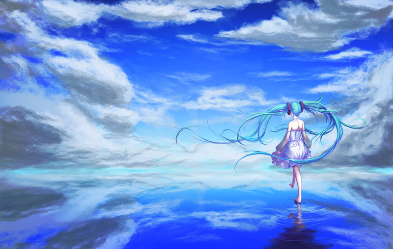 digital composite, beyond the clouds, animal, day, dress, cloud - sky, Anime, underwater, walking, water, animal wildlife, no people, outdoors, swimming pool