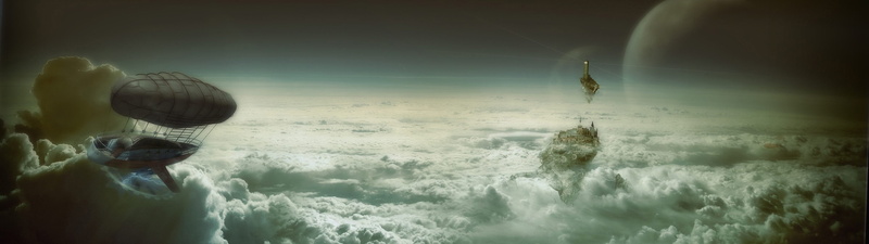 Space, 4K, beyond the clouds, island, sci-fi