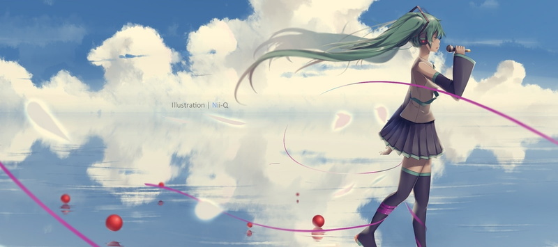 cloud - sky, arts culture and entertainment, real people, hairstyle, 720P, reflection, hatsune miku, nature, young women, rear view, full length, adult
