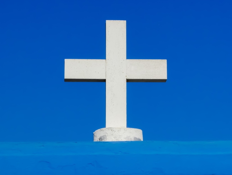 sign, copy space, outdoors, crucifix, studio shot, jesus Christ, religion, white, symbol, sky, no people, cyprus, clear sky, colored background, cross