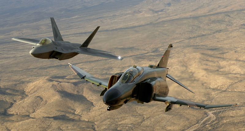 Desert, Phantom II, F-4, F-22, Height, The plane, Raptor, Flight, 2K