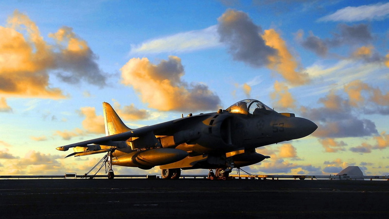 1080P, McDonnell Douglas AV-8B Harrier II, sky, speed, sunset, single object, fighter plane, air force, Jet Fighters, airplane, navy, aggression, mode of transportation