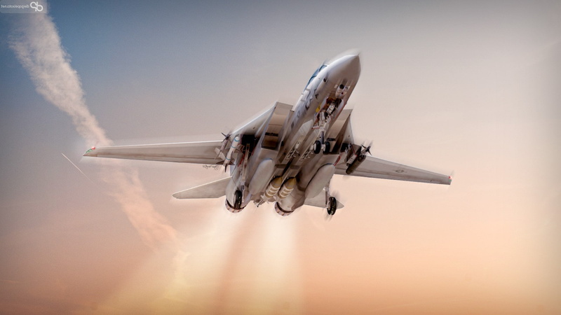 above, mode of transportation, day, airplane, mid-air, jet engine, no people, aircraft, military, arrival, 1080P, F 14 Tomcat, outdoors, transportation