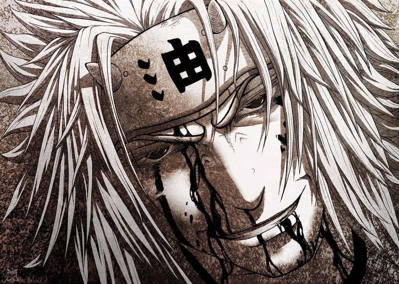 artwork, Jiraiya, anime, blood, face, Naruto Shippuuden, anime boys, 720P