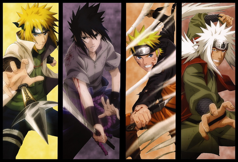 Jiraiya, Naruto Shippuuden, Uzumaki Naruto, Uchiha Sasuke, Namikaze Minato, panels, 1080P