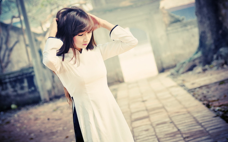 vietnamese, traditional, cheongsam, 1080P, women, white, dress, girl, hot babes and girls, s
