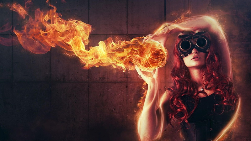 flames, models, girls, redhed, art, sensual, psychedelic, hot, females, digital, situation, babes, fantasy, mask, heat, women, fire, 1080P, punk, manipulation