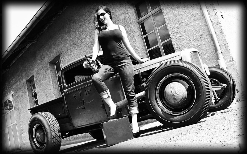 cars, brunette, fashion, vehicles, buildings, day, tire, land vehicle, one person, architecture, full length, motor vehicle, transportation, Old, retro