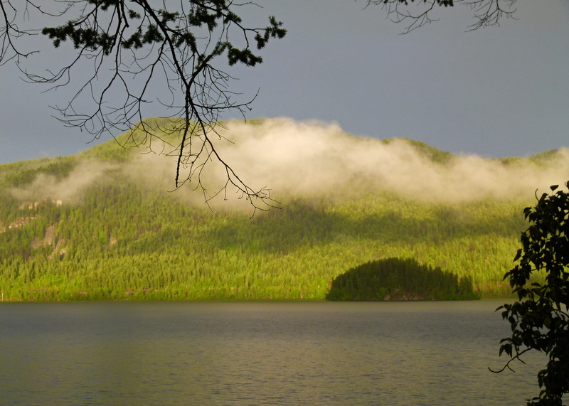 Canim Lake, hill, grass, lake, scenics - nature, tranquility, weather, scenery, island, plant, British Columbia, forest, canim lake, landscapes, sky, thunderstorm