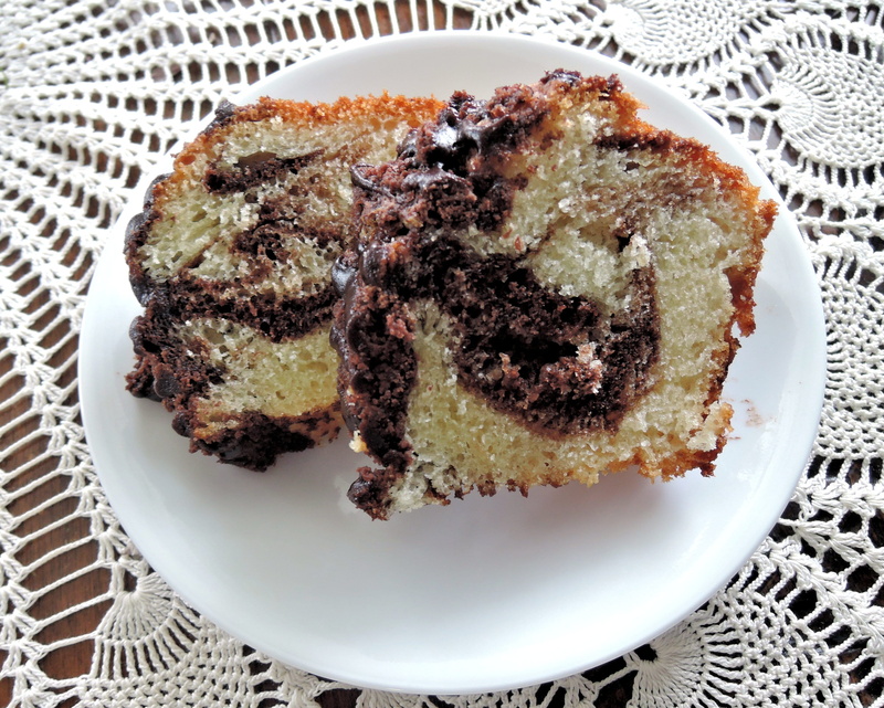 chocolate, tablecloth, baked, plate, unhealthy eating, marble bundt cake, directly above, brown, dessert, close-up, serving size, place mat, temptation