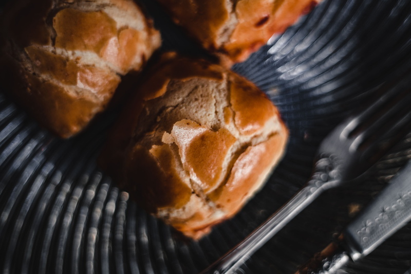 food, close-up, heat - Temperature, high angle view, buns, cream, inside, macro, bread, pastry, cream cheese, food And Drink, snack, indoors, no People