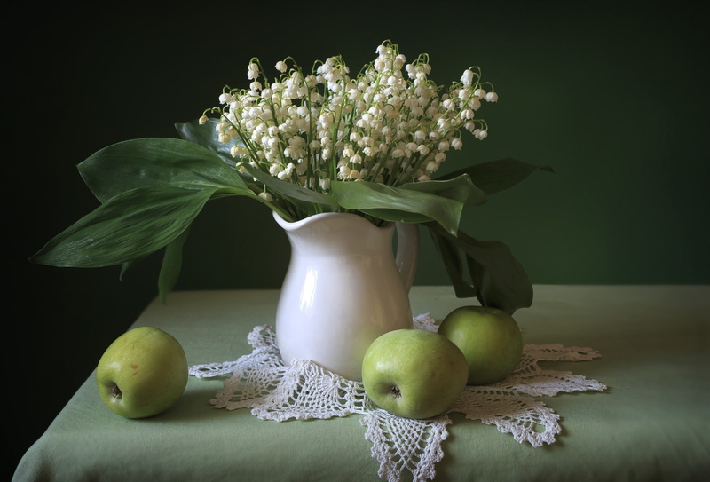 still life, 1080P, bouquet, Apple, lilies of the valley