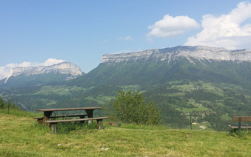 outdoors, grass, plant, seat, bench, no people, tranquility, savoie, scenics - nature, day, isère, massif de la chartreuse, sky, field, idyllic, environment