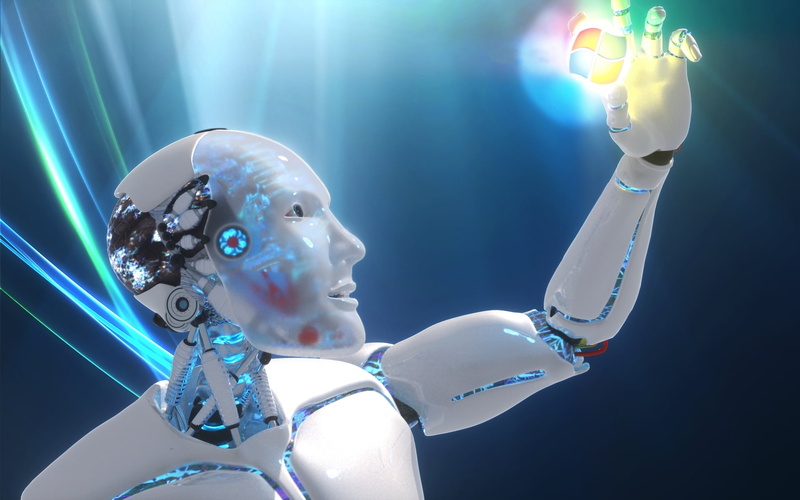 Windows, cyborg, lens flare, blue, look, toy, human hand, men, studio shot, futuristic, three Dimensional, 1080P, hand, indoors, emotion, representation