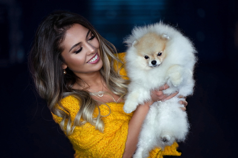 1080P, smile, Anatoly Oskin, mood, girl, Spitz, dog, hair
