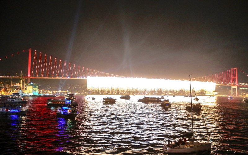 bosphorus, cityscapes, bridges, cities, suspension, fireworks, bridge, turkey, 1080P, istanbul