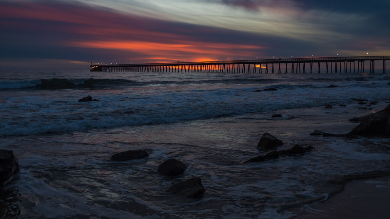 Beach, Santa Barbara Channel, Santa Barbara  Santa Barbara, Goleta, photo, Haskell, ocean, pier, Bacara Resort, seashore, twilight, bridge, coastline, 4K