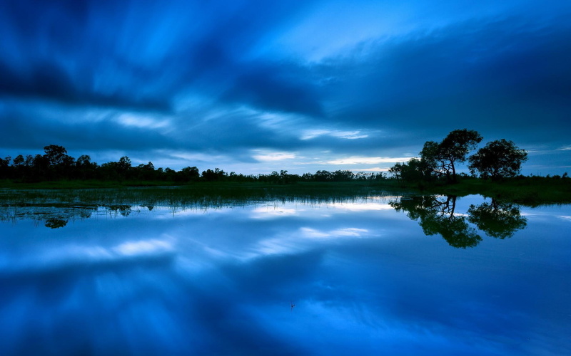 clouds, dusk, 1080P, grass, lake, nature and landscapes, skies, reflection