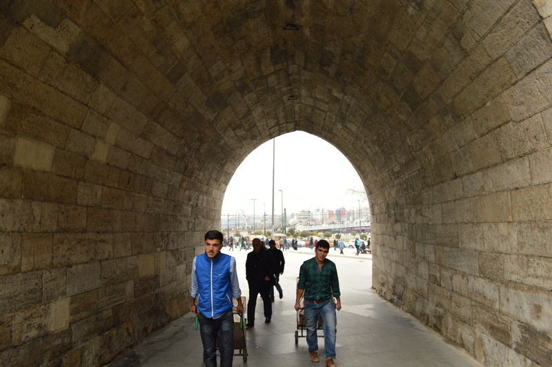 lifestyles, adult, casual clothing, arch, Corridor, walking, men, togetherness, Eminönü, architecture, leisure activity, day, rear view, indoors, women