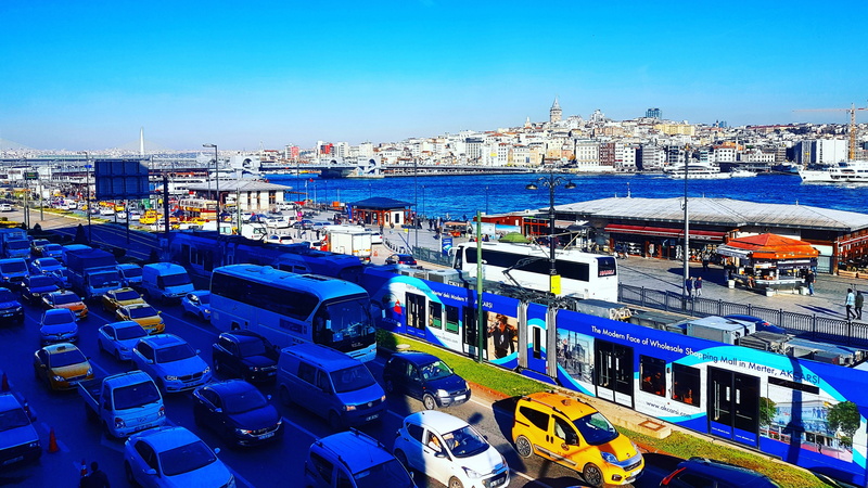 fatih, eminönü, traffic, cars, train, 4K, istanbul, turkey, blue