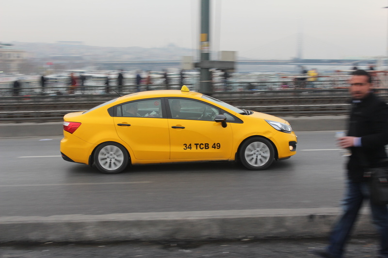 motion, the minarets, motor vehicle, white, technical, yellow, eminönü, city life, taxi, road, mode of transportation, on the move, wet, karaköy, architecture