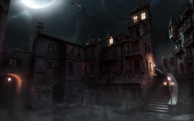 amazing, 1080P, city, dark, fantasy, 3d and abstract, old, wonderful, gray, buildings, concrete, town