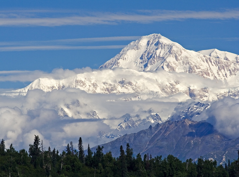snowcapped mountain, coniferous tree, Range, snow, outdoors, Landscape, United States, Denali, Mountain, Clouds, scenics - nature, environment, Forest