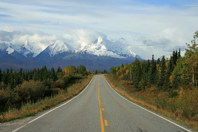 snowcapped mountain, snow, tranquility, mountain, wilderness, leading, autumn, direction, sign, symbol, outdoors, travel, forest, nature, empty, alaska