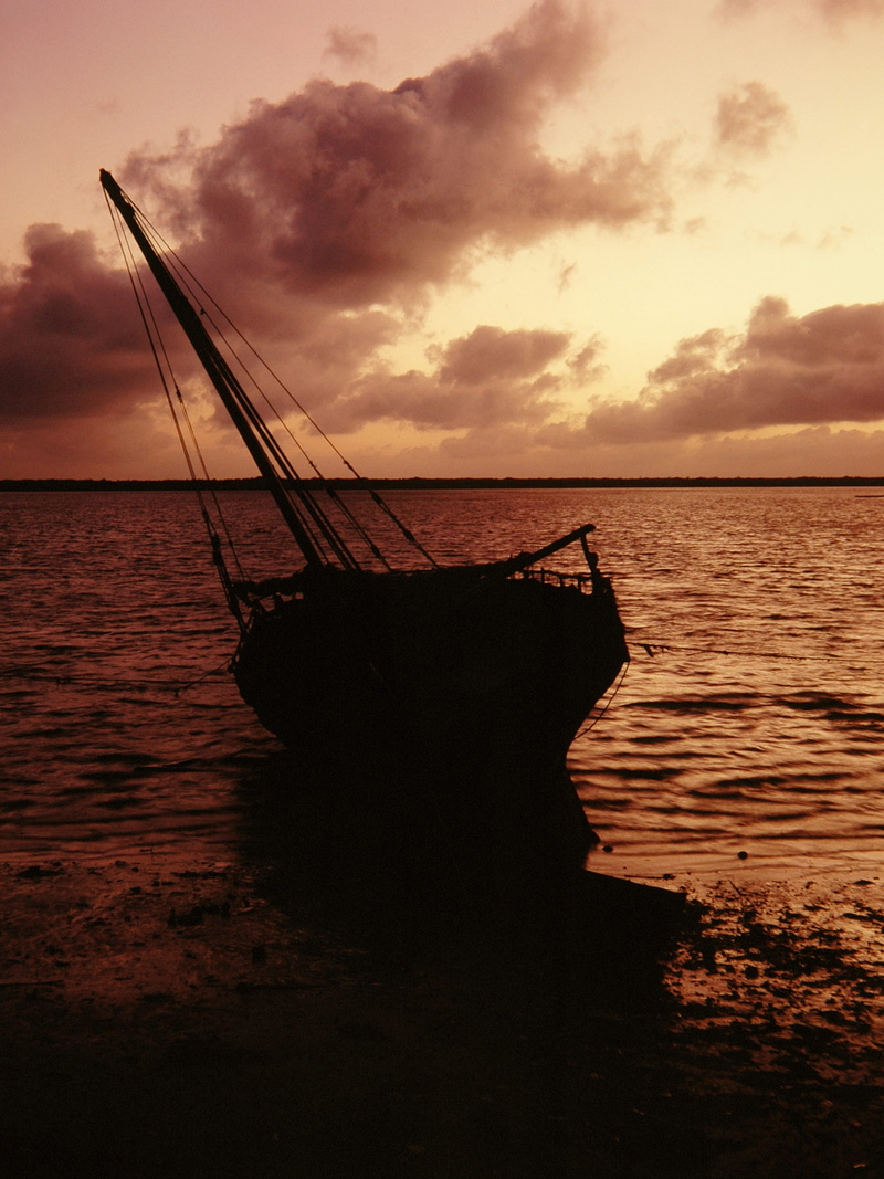 outdoors, 2K, sea, nature, transportation, lamu, sunset, tranquil scene, horizon over water, dusk, silhouette, cloud - sky, kenya, boat, water, land, scenics - nature