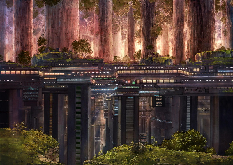 sunset, reversal, green, skyscraper, fantasy, buildings, reverse, forest, 1080P, nature, city, 3d and abstract, beautiful
