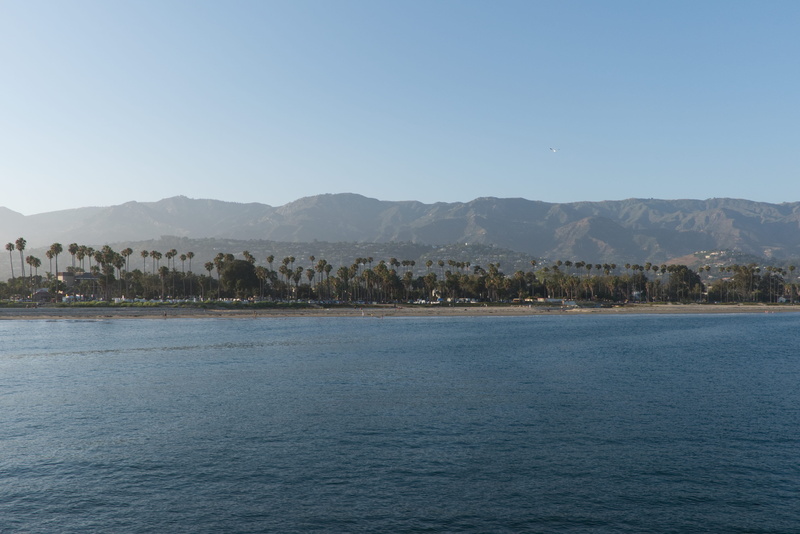 day, outdoors, copy space, united states, tranquil scene, santa barbara, mountain, pier santa barbara, sky, clear sky, beauty in nature, blue, water, scenics - nature