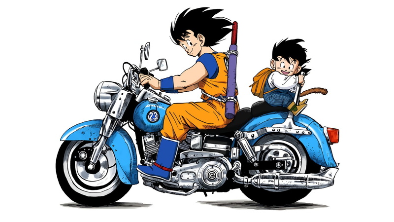 1080P, simple background, motorcycle, Son Gohan, artwork, Dragon Ball Z, Gohan, manga, Son Goku, Dragon Ball