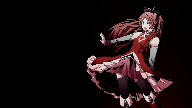 art, Dress, madoka, shoujo, sakura, girls, skirts, eyes, hair, redheads, anime, mahou, red, people, kyouko, magica, pink, 1080P, hd