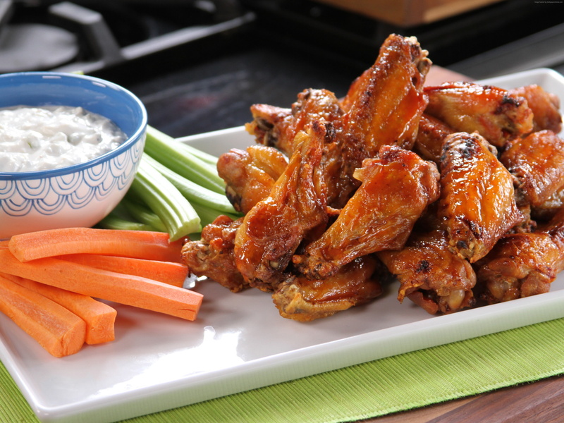 sauce, 4K, carrots, vegetables, Buffalo wings
