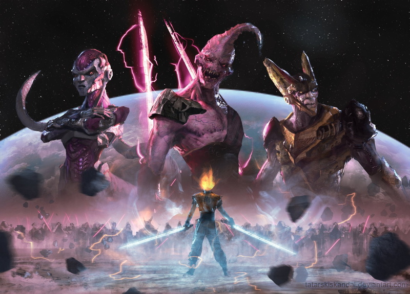 Cell (Dragon Ball), Freeza (Dragon Ball), Dragon Ball Z, Lightsaber, 1080P, Dragon Ball, Majin Buu, Goku