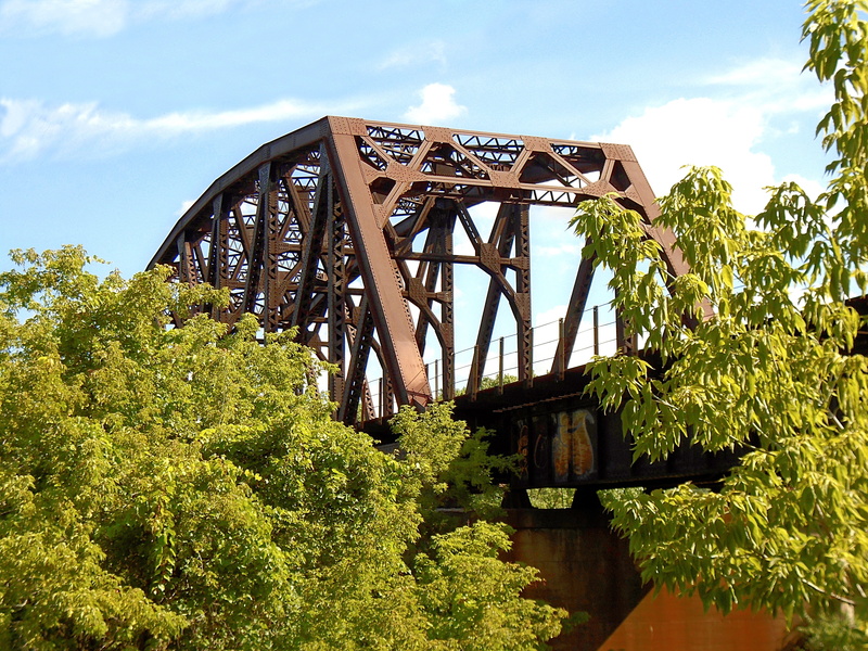 sky, bridge, cloud - sky, plant, landscape, industry, architecture, railroad, nature, train trestle, outdoors, growth, metal, no people, day, tree, bridge - man made structure