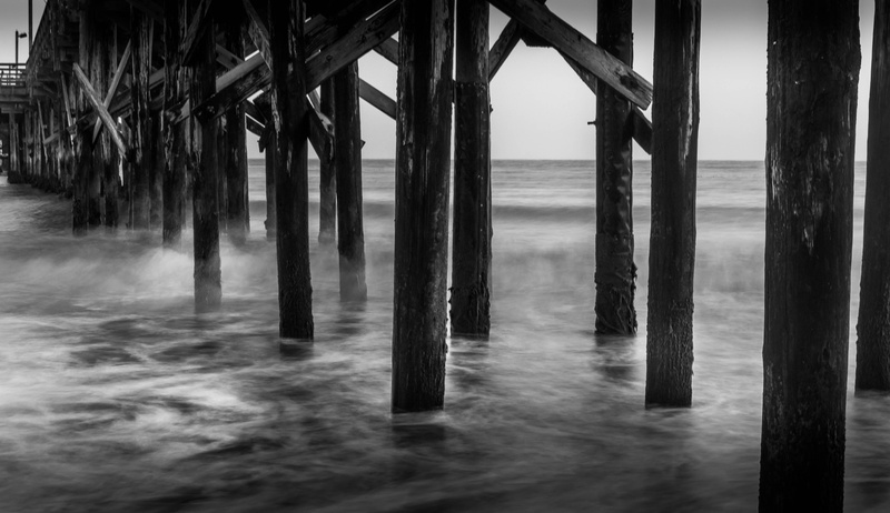 underneath, nature, wooden post, trestle, waves, wood, travel, santa barbara, horizon, vacation, seascape, sea, post, outdoors, clouds, wood - material
