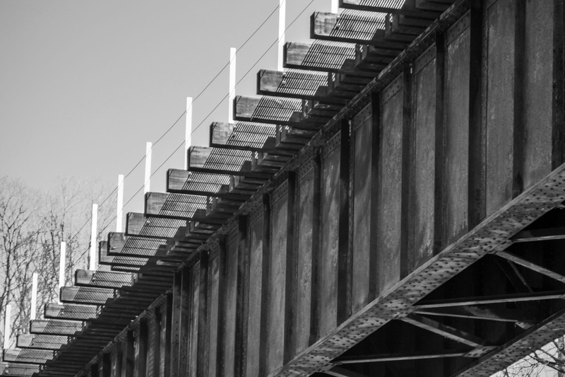 railing, building, steps and staircases, sky, long, bridge, nature, train, building exterior, tracks, 4K, diminishing perspective, repetition, no people