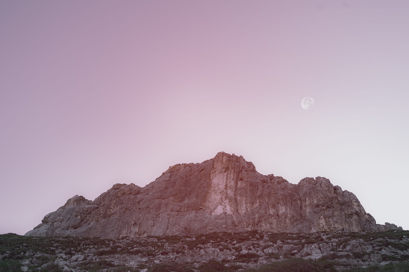 android, angle, sun, mountainscape, outdoor, mountain Peak, desert moon, cliff, moon, mountain, morning, dusk, blue, sunrise - Dawn