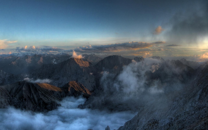 brown, mountains, 3d and abstract, clouds, misty, 1080P, dark blue, mountain tops