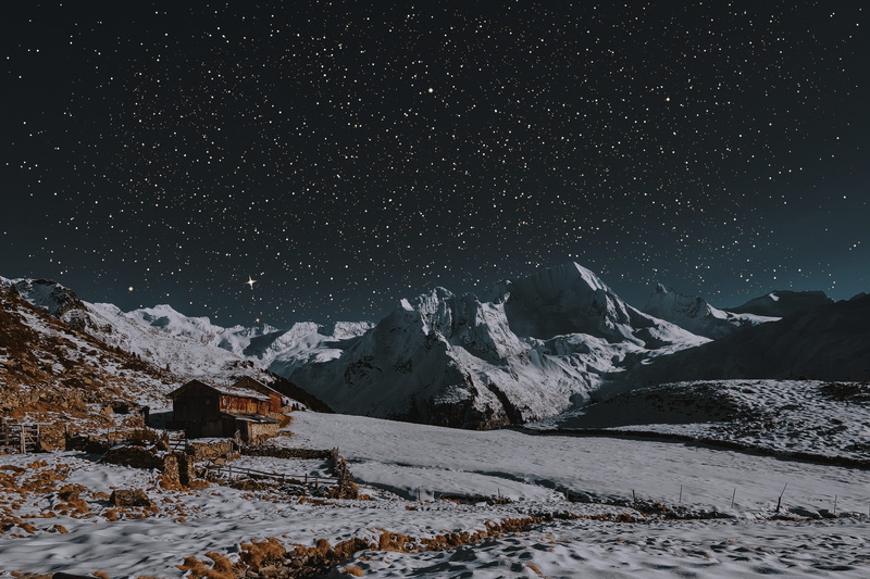 hillside, blue, sky, winter, european Alps, scenics, outdoor, nature, astro, mountain Range, slope, mountain Peak, peak, cabin, 4K, dark, mountains, tibet