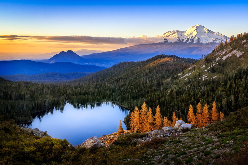 lake, 1080P, forest, Castle Lake, dawn, Heart Lake, nature, mountains, Mt Shasta