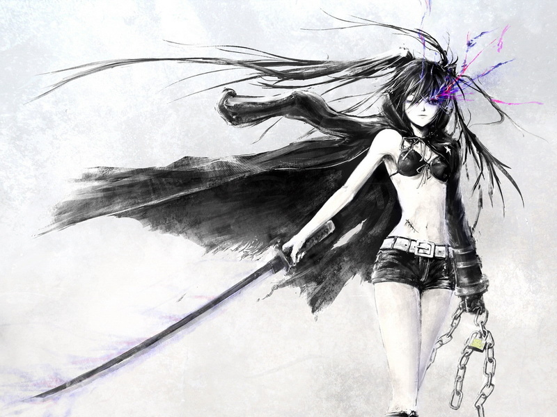 sword, selective coloring, Black Rock Shooter, anime girls, anime, 720P