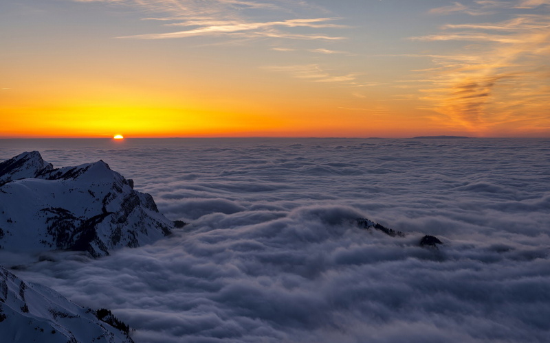 nature, mac, tree, landscape, 2K, sunrise, ultrahd, background, range, mountain, fog