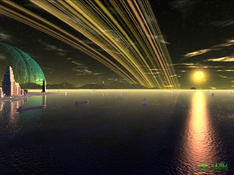 daydream, moonage, ocean, abstract, Moon, rings, 480P, hd, art, cg, d