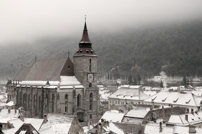 city, Brasov, snow, Romania, church, 720P
