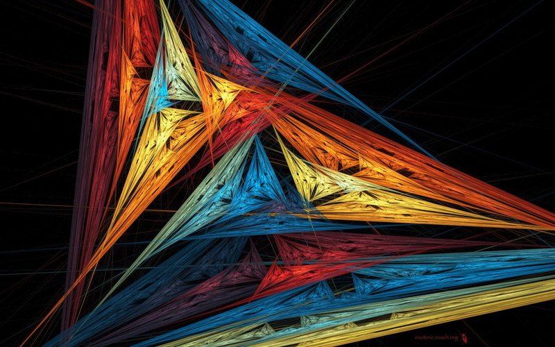 orange, 1080P, triangulate, fractal, 3d and abstract, colorful, blue, gold, triangle, colors