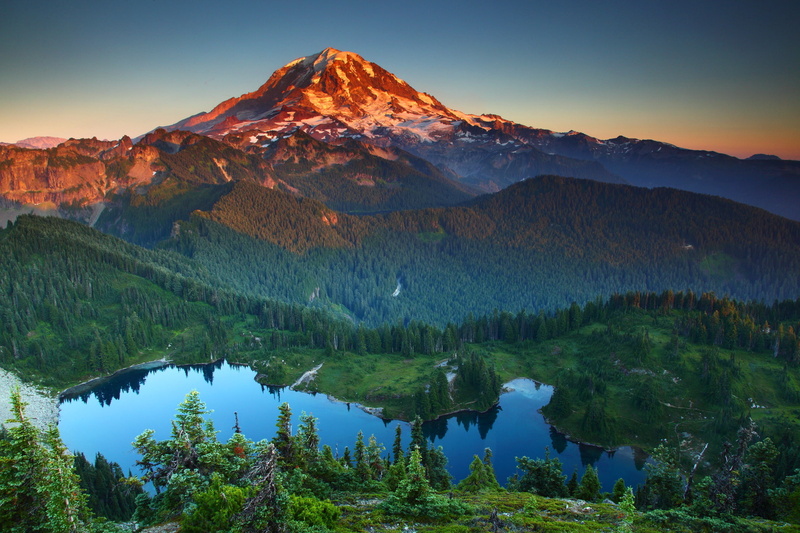water, mountains, nature, Mt Rainier, USA, body, 1080P, lake, Washington, top, Park, landscape, photo